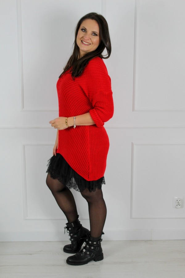 sweter asymetryczny czerwony Lena 1