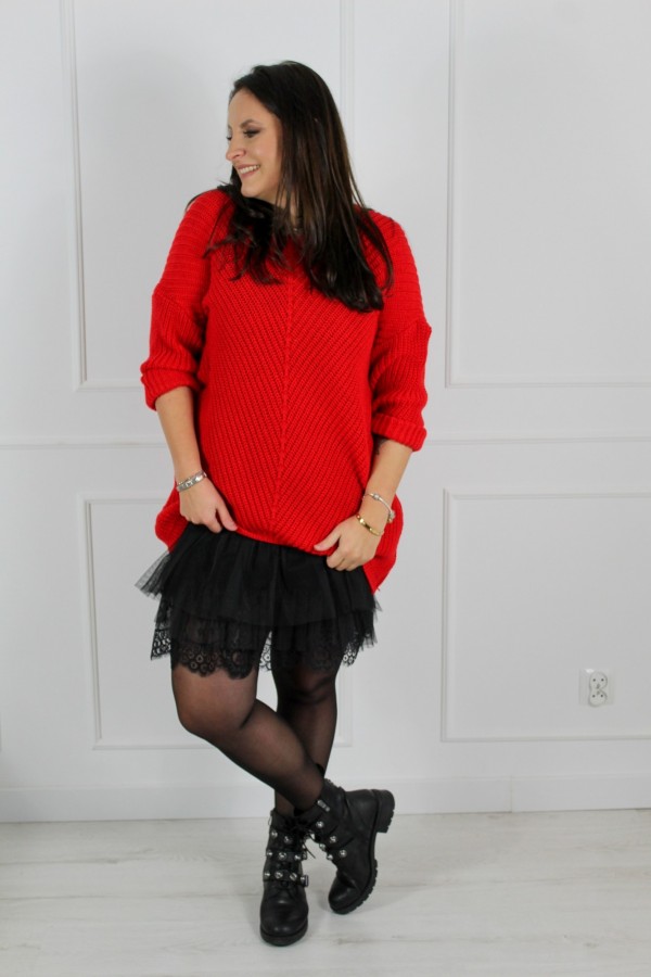 sweter asymetryczny czerwony Lena 2