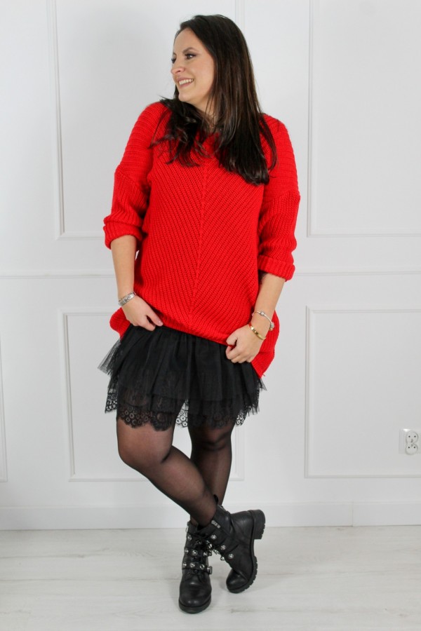 sweter asymetryczny czerwony Lena 3