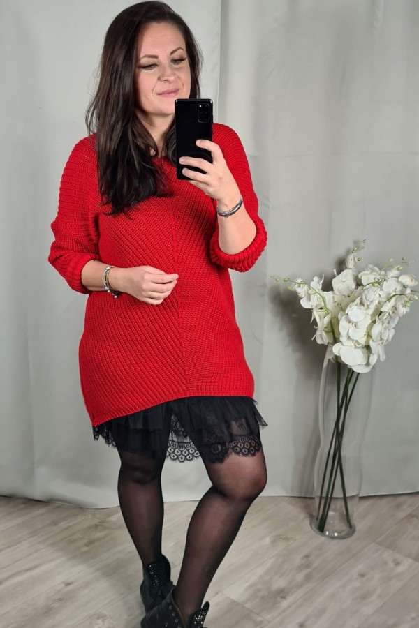 sweter asymetryczny czerwony Lena 7