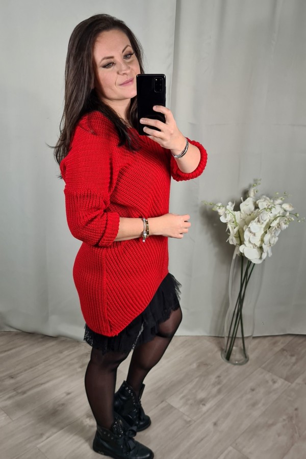 sweter asymetryczny czerwony Lena 8