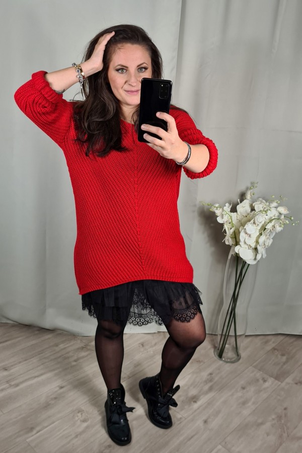 sweter asymetryczny czerwony Lena 9