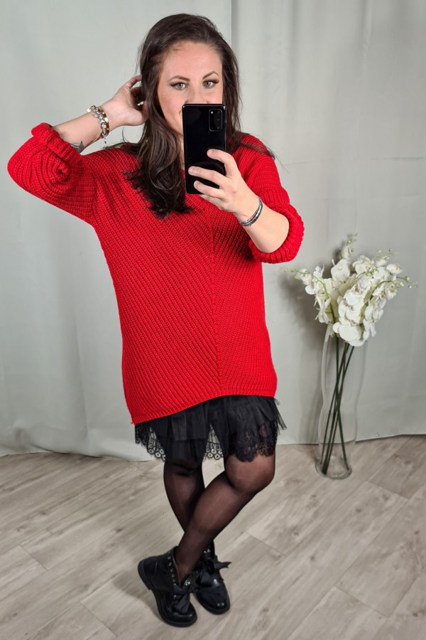 sweter asymetryczny czerwony Lena 10