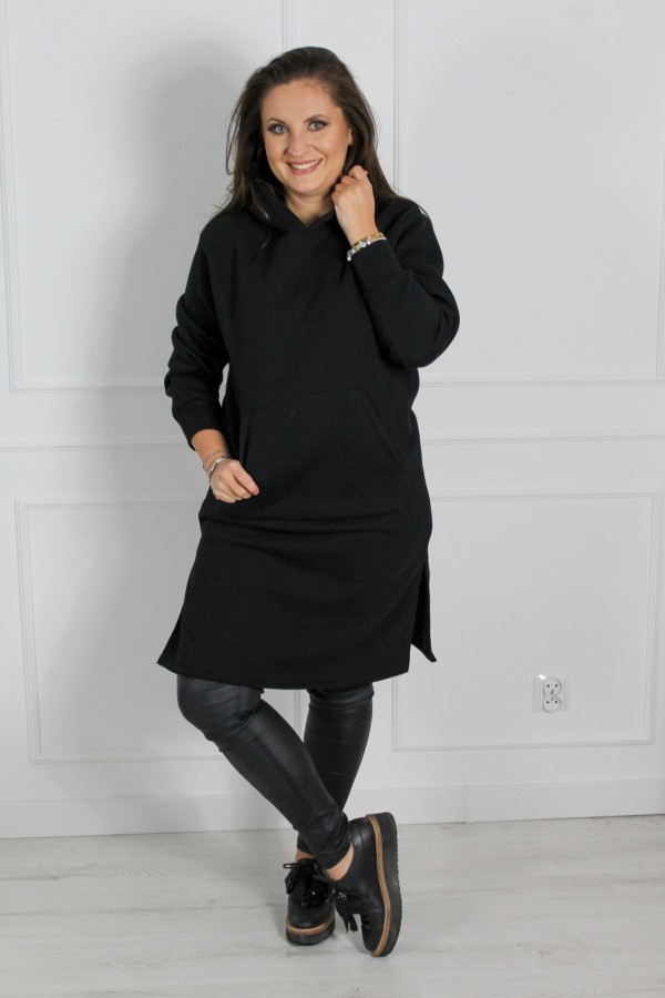 Długa bluza sukienka tunika czarna Ellen 3